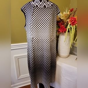 Peach Velvet New York Polka Dot Navy Beige Sheath Sleeveless Size 14